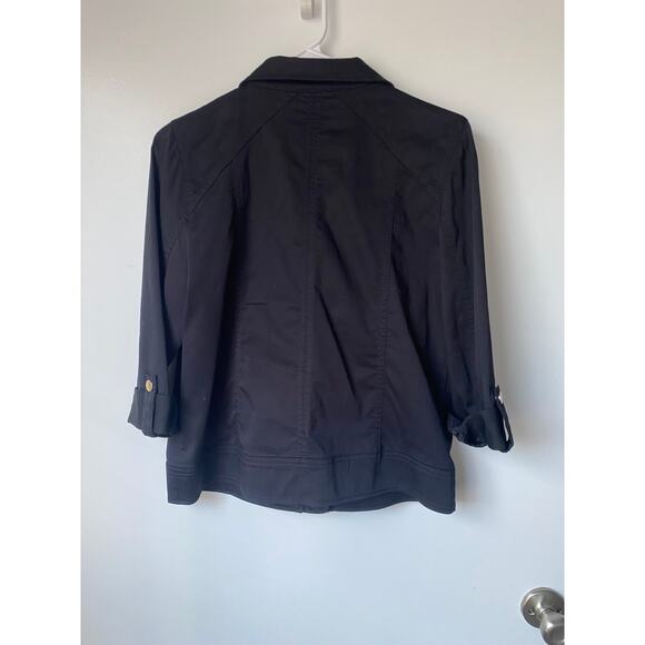 Chico’s Black Utility Jacket Size 0 (S) Stretch Cotton Gold Buttons Classic Chic - Picture 6 of 12